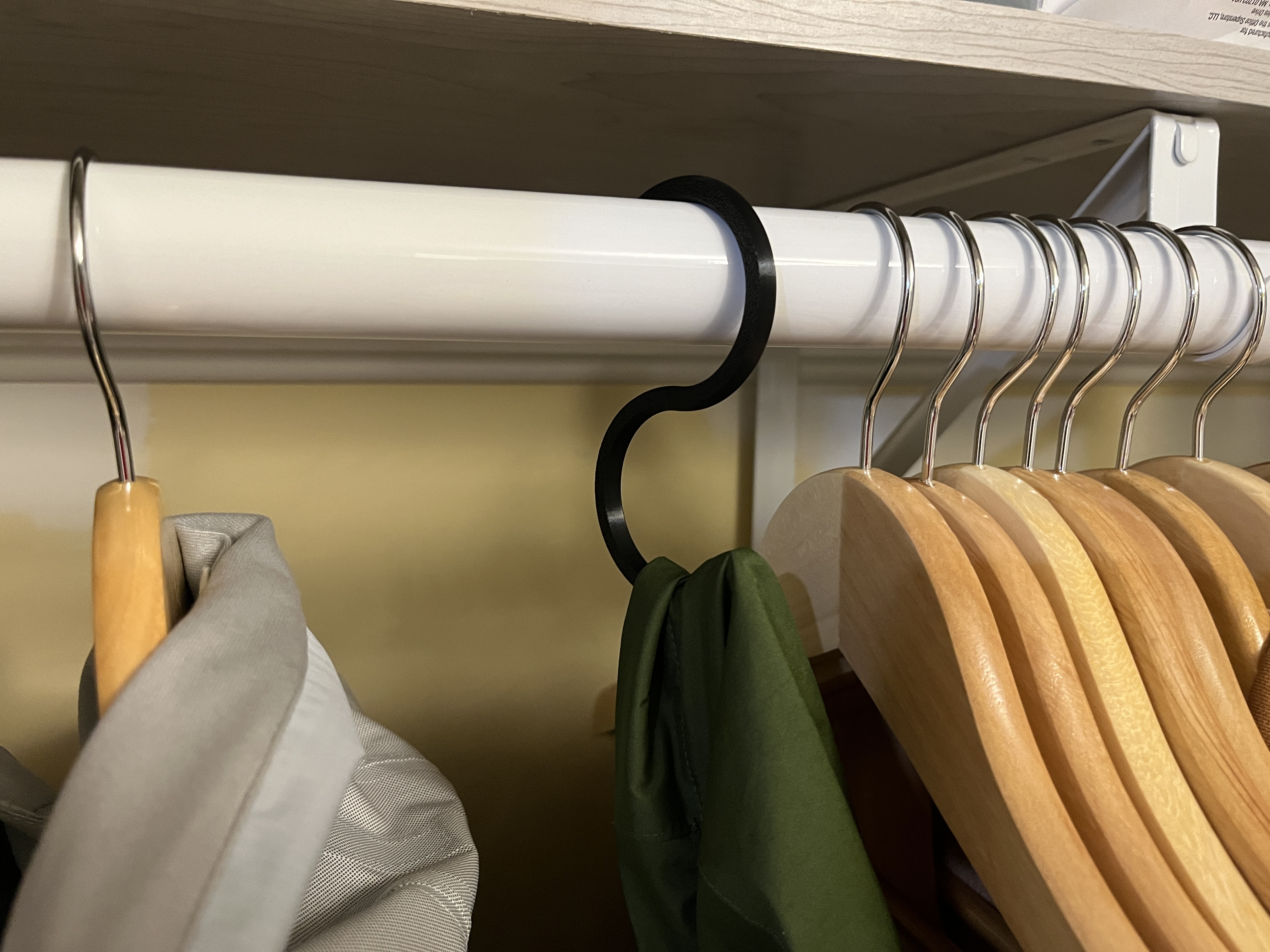 Simple S hook for clothes closet rod (41mm diam)