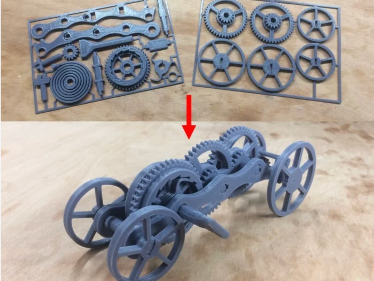 Fully 3D-printable wind up car
