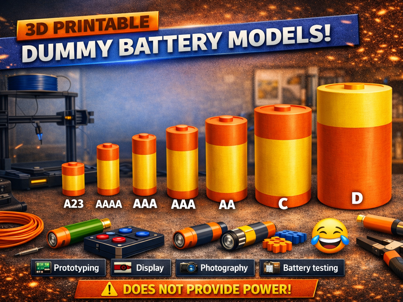 Printable Dummy Batteries AA, AAA, AAAA, C, D, A23
