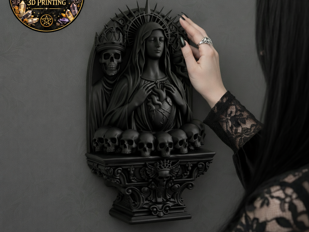 Gothic Memento Mori Altar Veiled Lady and Skulls