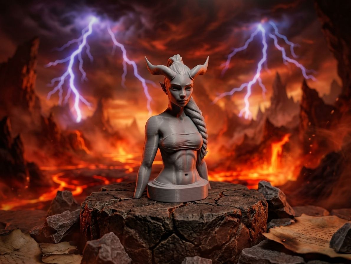 Dark Fantasy Tiefling Girl Bust Miniature