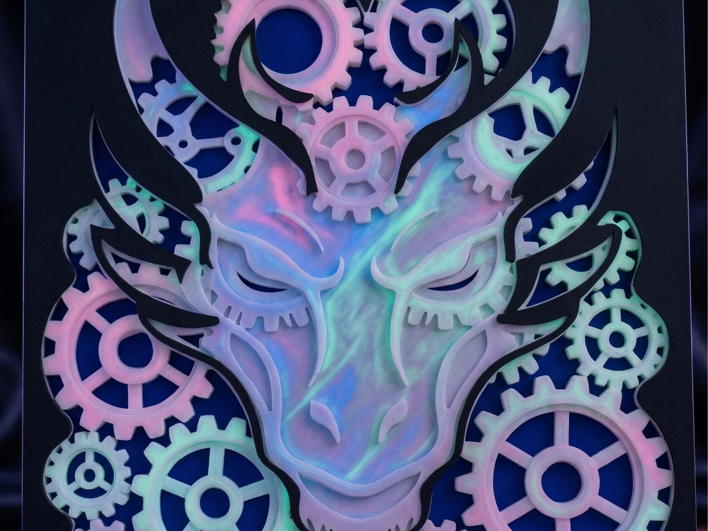 Layered Gear Dragon Face Tri-Color Wall Art