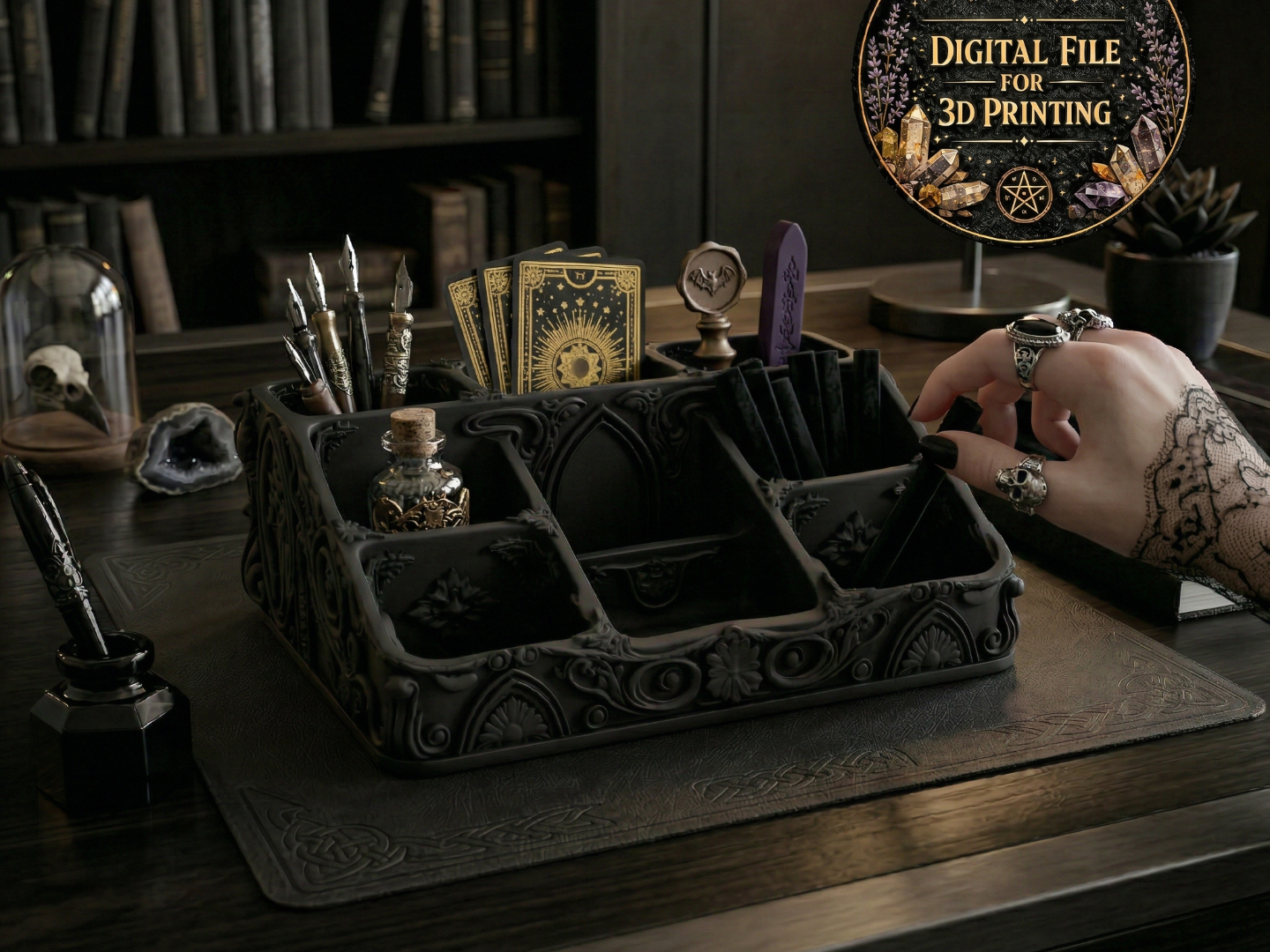 Gothic Desk Organizer Multi Compartment STL