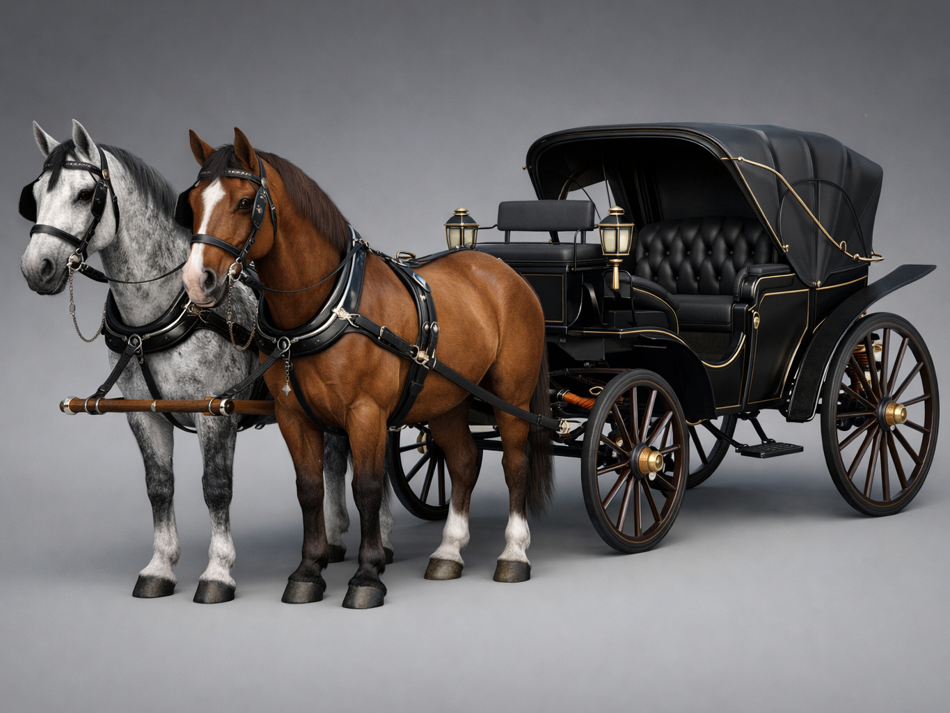 Victorian Horse Carriage with Dual Horses