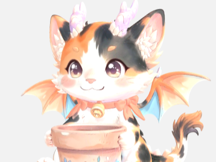 Gattino draghetto calico con vaso