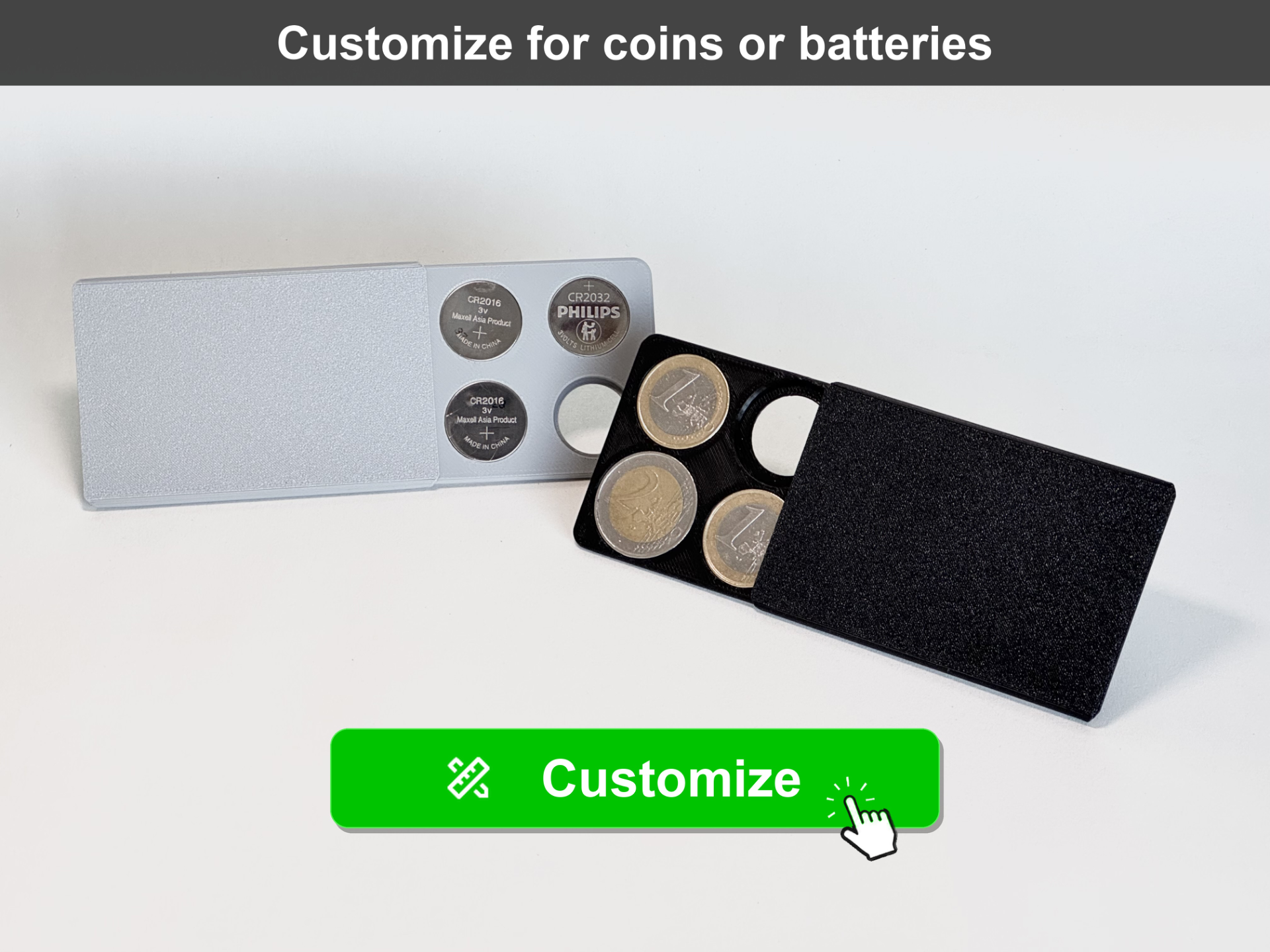 Customizable card-size coin/battery holder