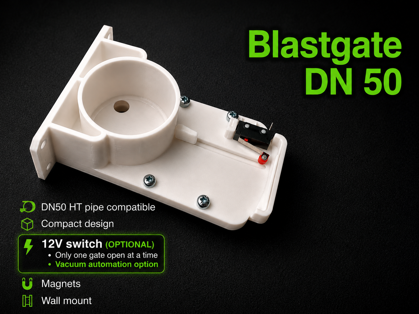 Blastgate DN50 with Microswitch 12v