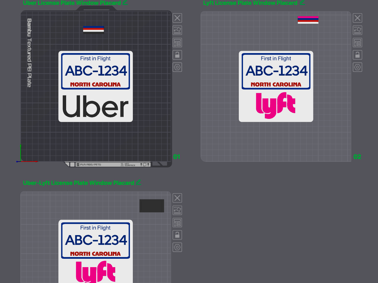 Uber-Lyft Window Placard NC Plate (Customizable)