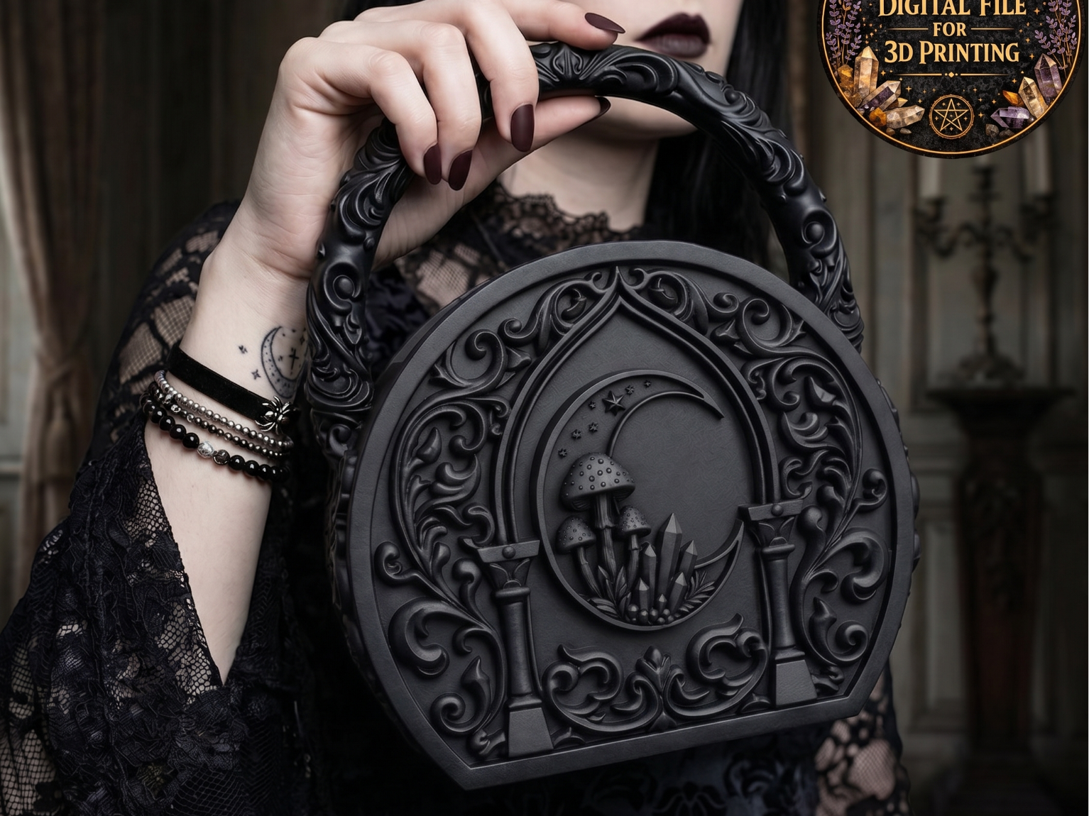 Goth Moon Mushroom Purse Dark Fantasy Handbag