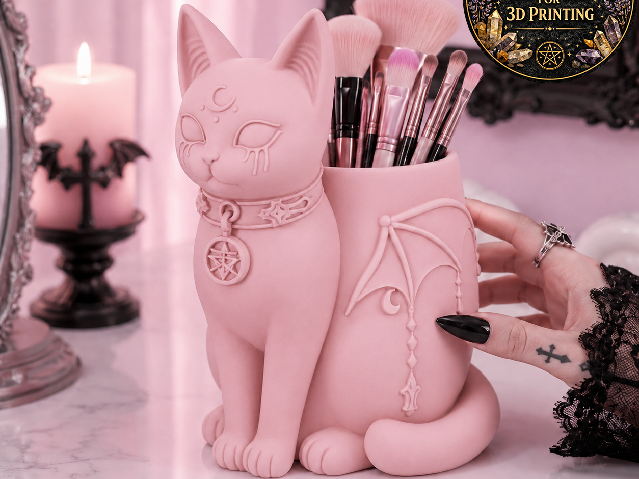 Pastel Goth Gothic Cat Makeup Holder Witchy Cat