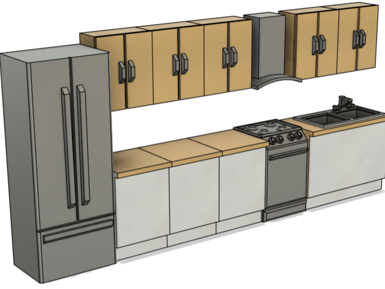 cocina modular en línea a escala 1:50