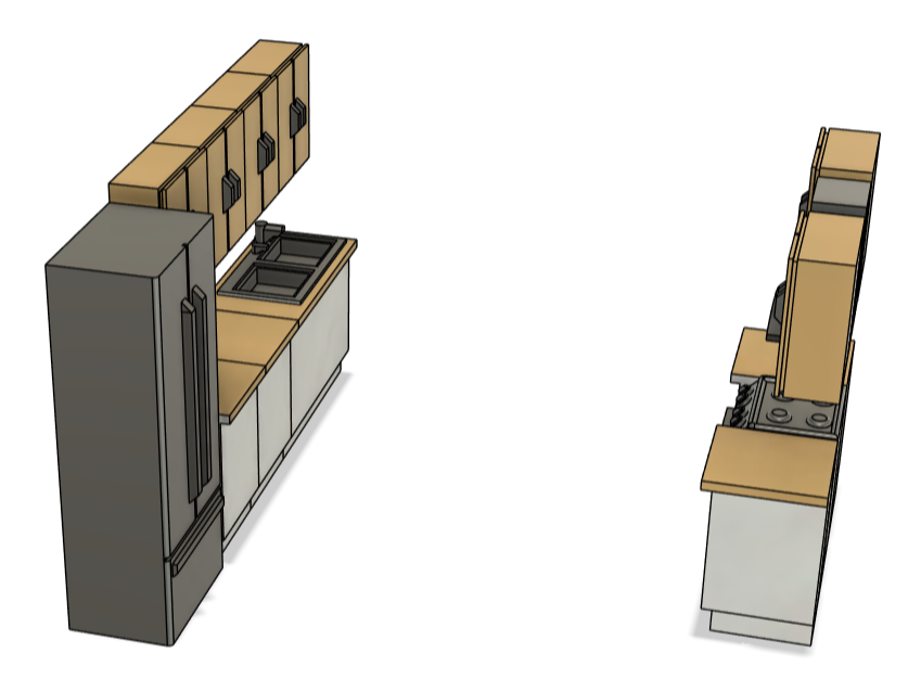 cocina modular en paralelo a escala 1:50