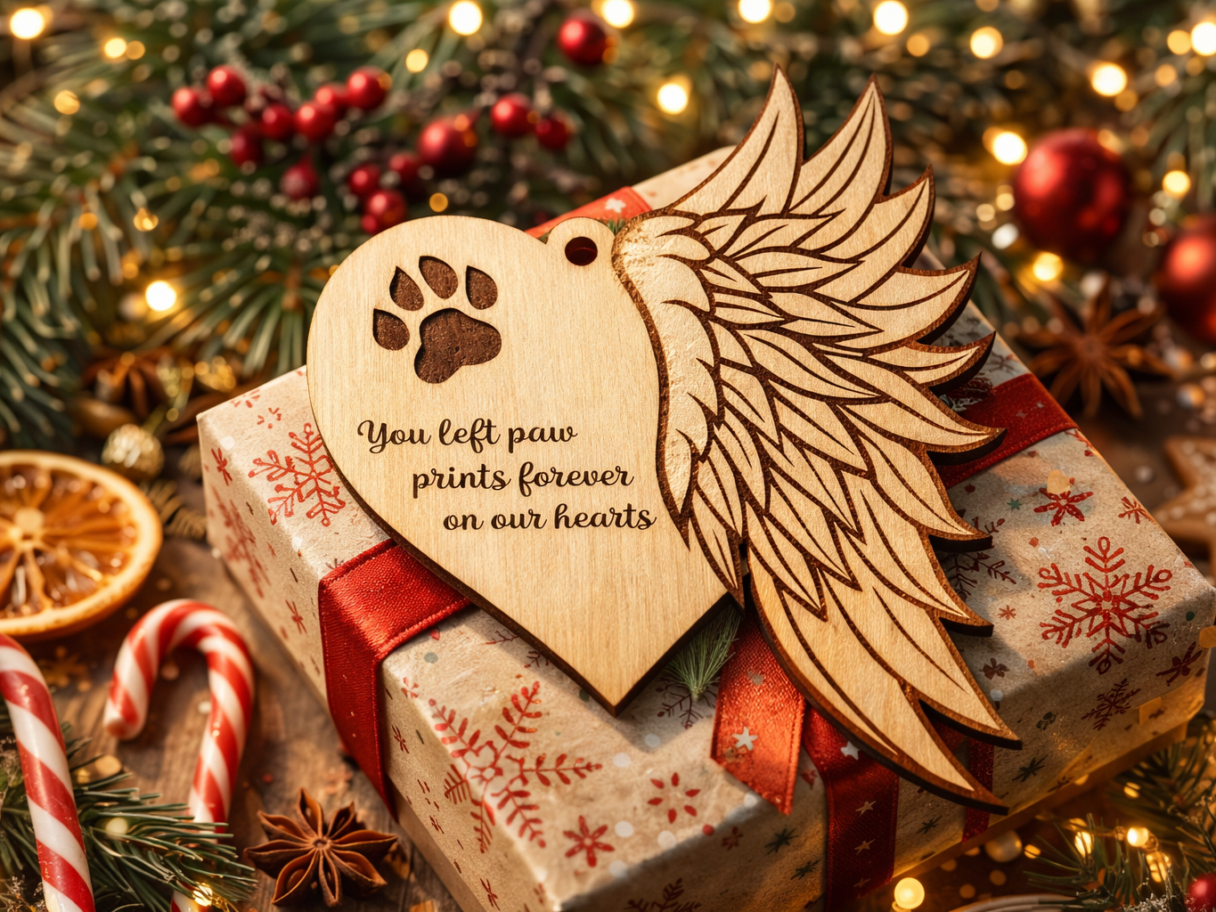 Pet Memorial Angel Wing Heart Ornament