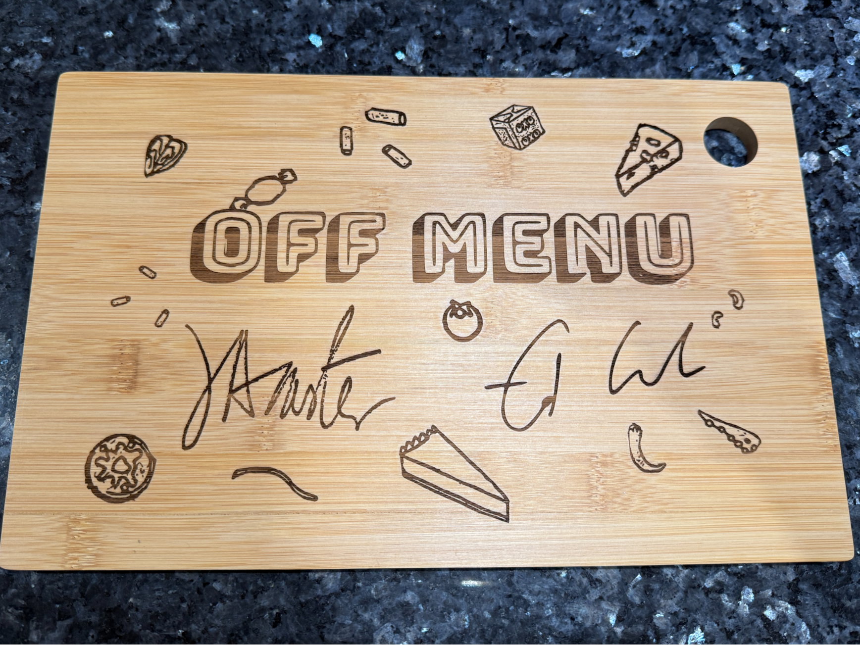 Off Menu Podcast Signed Chopping Board