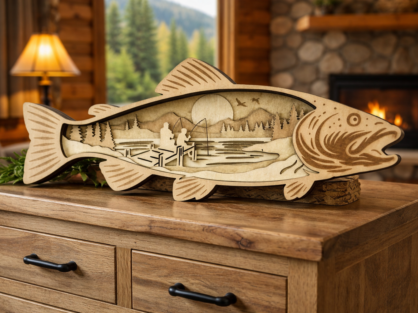 Multilayer Trout Silhouette Decor