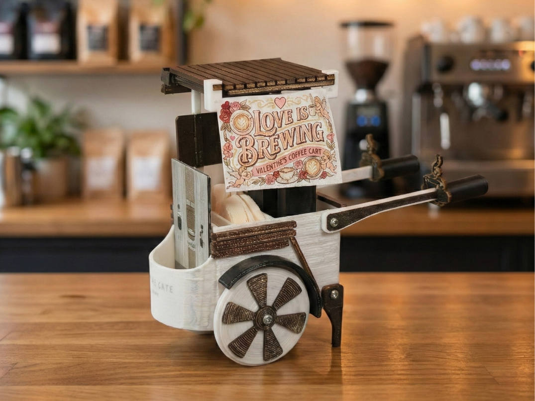 3D Printed Coffee Cart with Bass wood accents