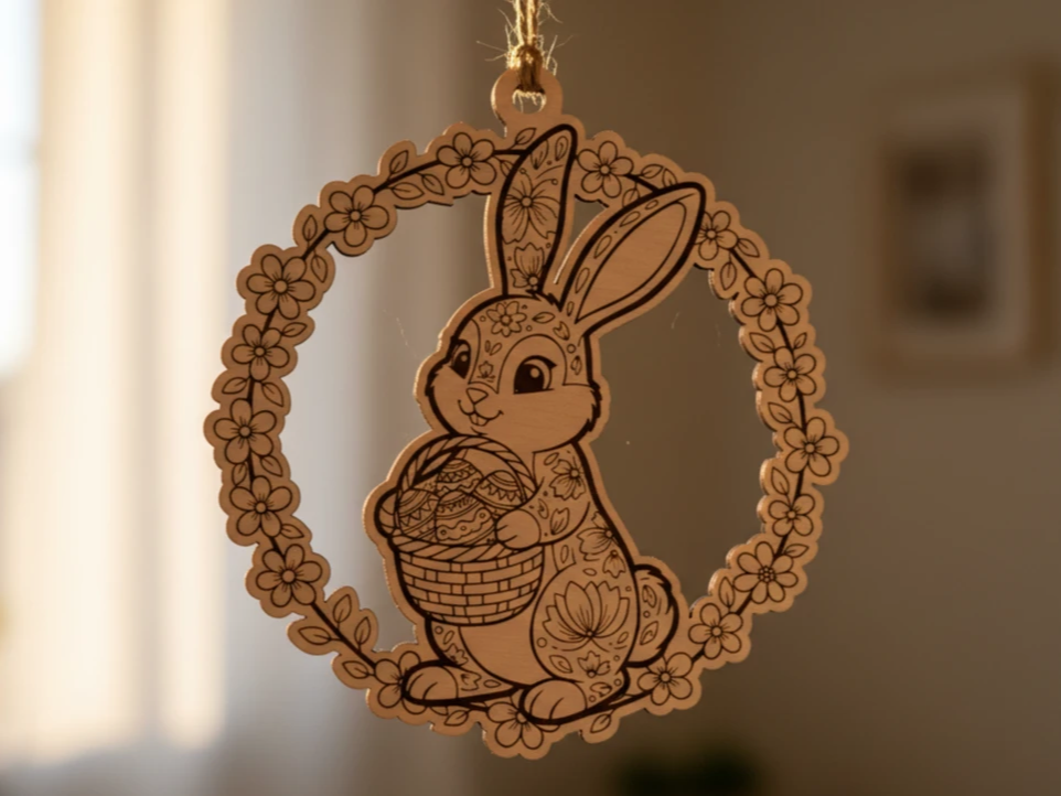 Floral Garland Easter Bunny Ornament – SVG/PNG