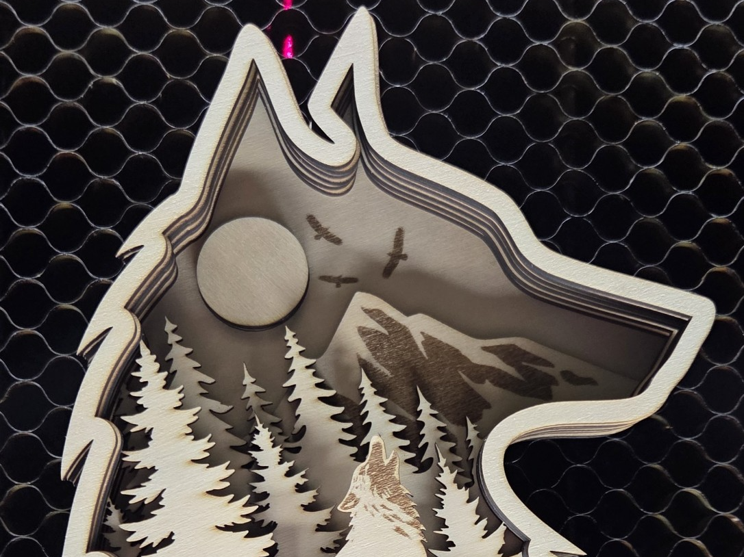 Wolf Forest Scene Multilayer Laser Cut SVG Design