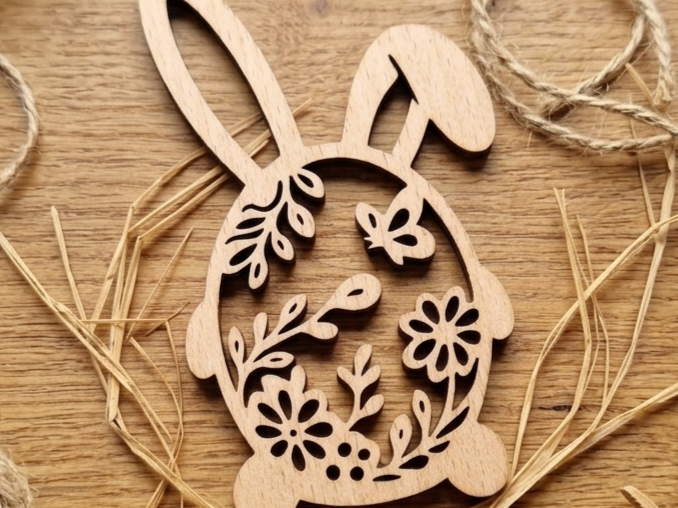 Boho Style Laser-Cut Easter Bunny  Floral Ornament