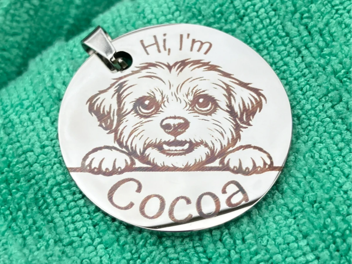 Pet ID Tag with Dog Portrait and Name