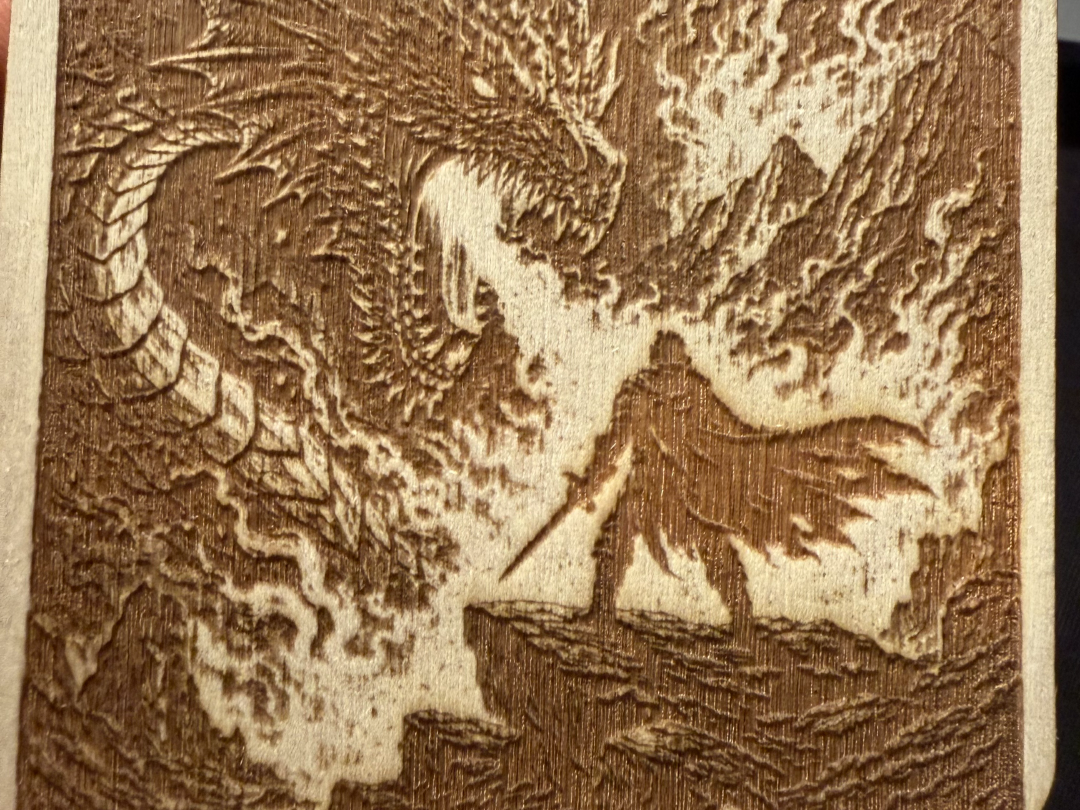 Dragon Dungeon Scene Engraved in Wood