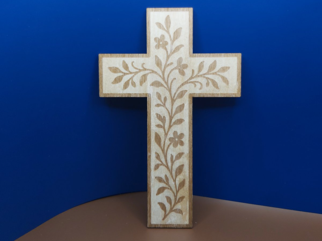 Engraved flower cross