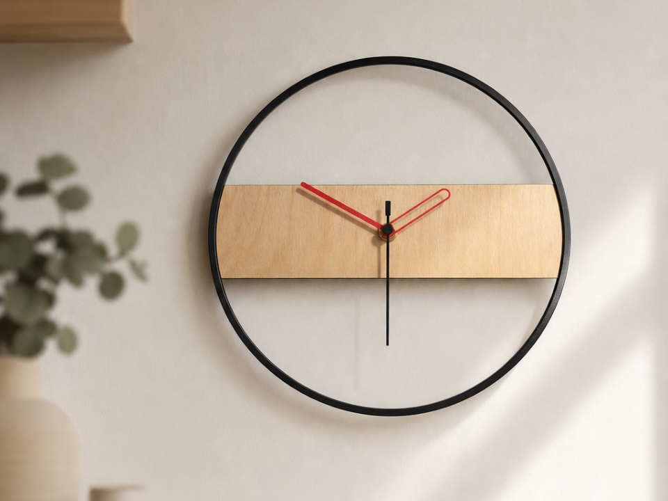 Minimal Wall Clock with Red Accent | LASER VERSION