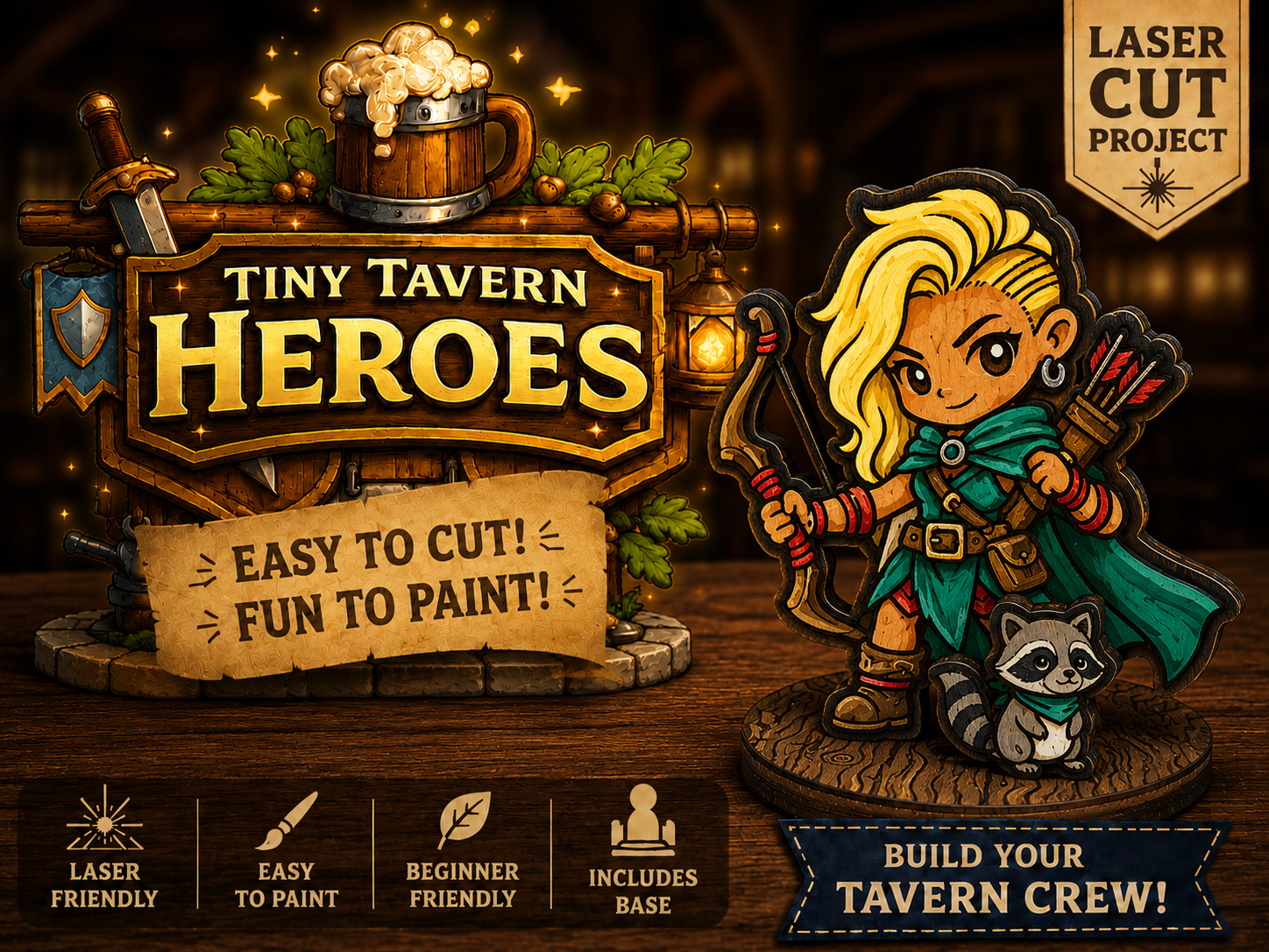 Tiny Tavern Heroes – Female Ranger &amp; Raccoon