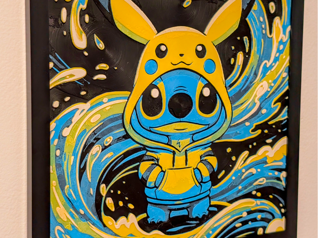 Stitch in Pikachu Hoodie - HueForge Wall Art