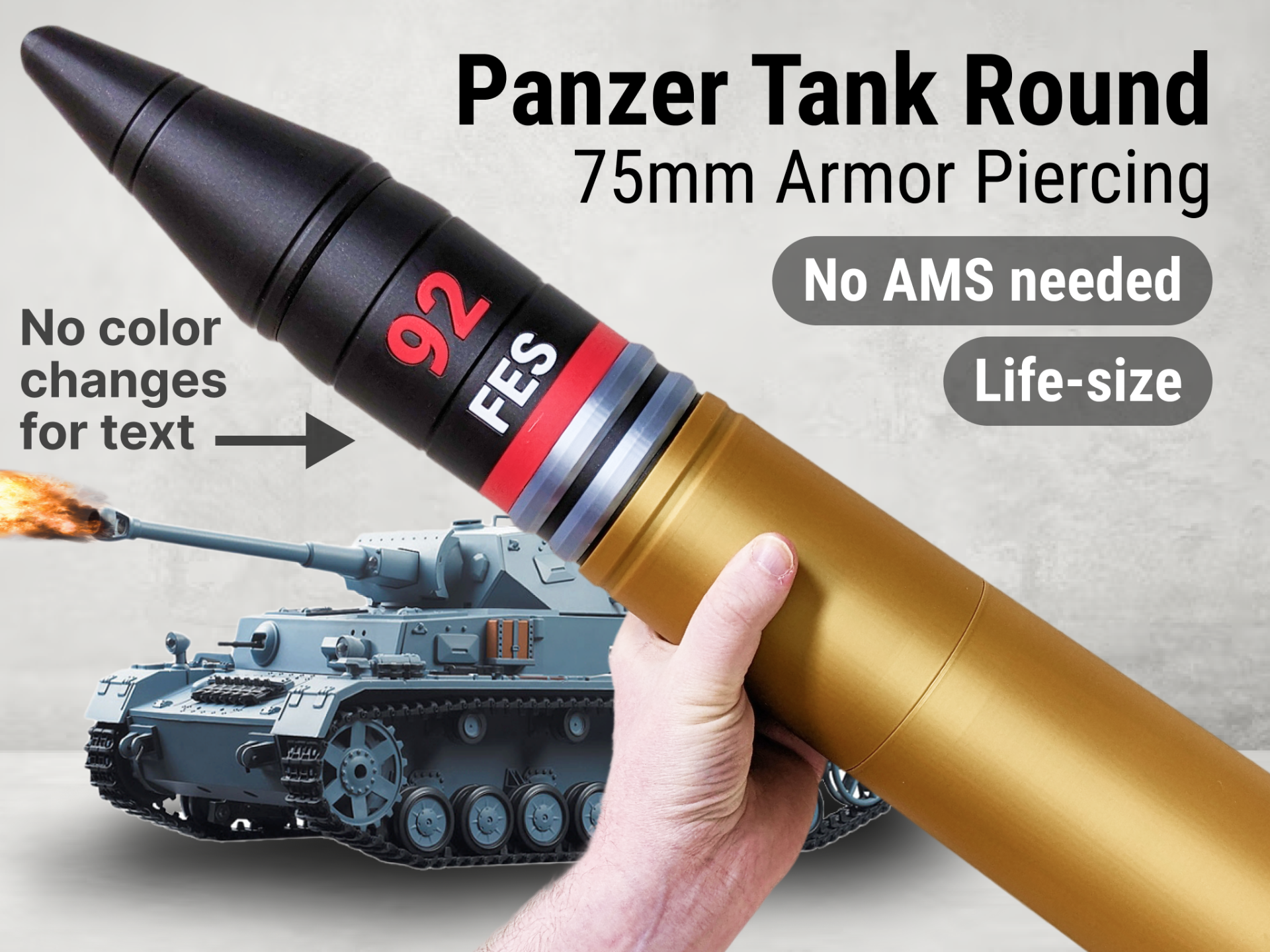 WW2 75mm Panzer Tank Round | Life-size