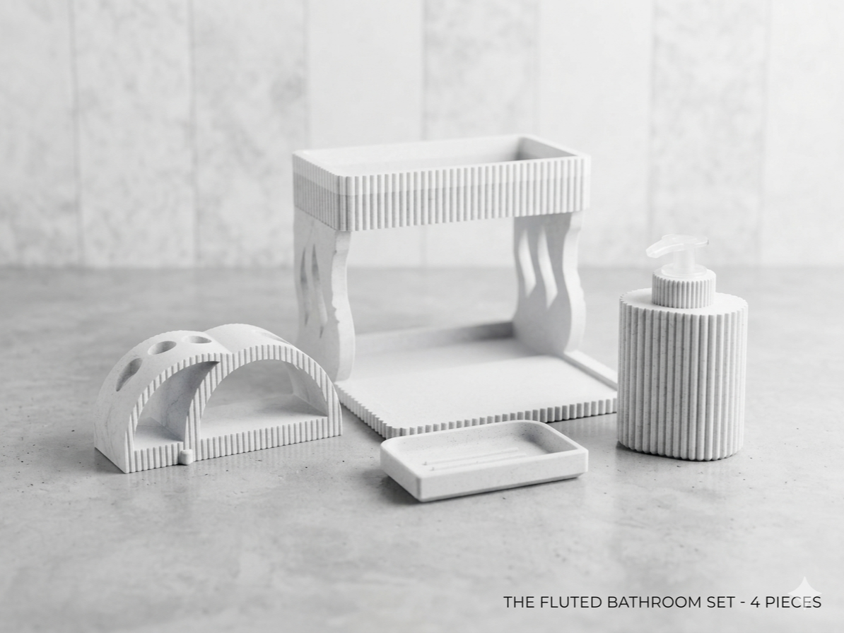 Modern Fluted Bathroom Organizer Set