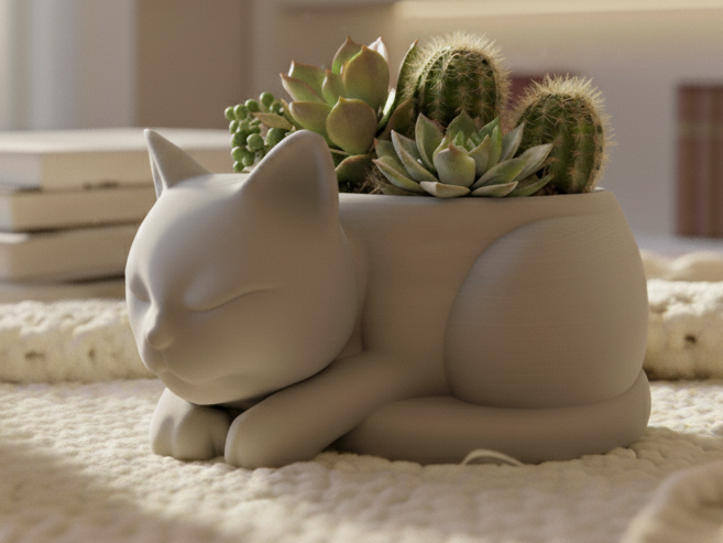 Sleeping Cat Planter & Desk Container