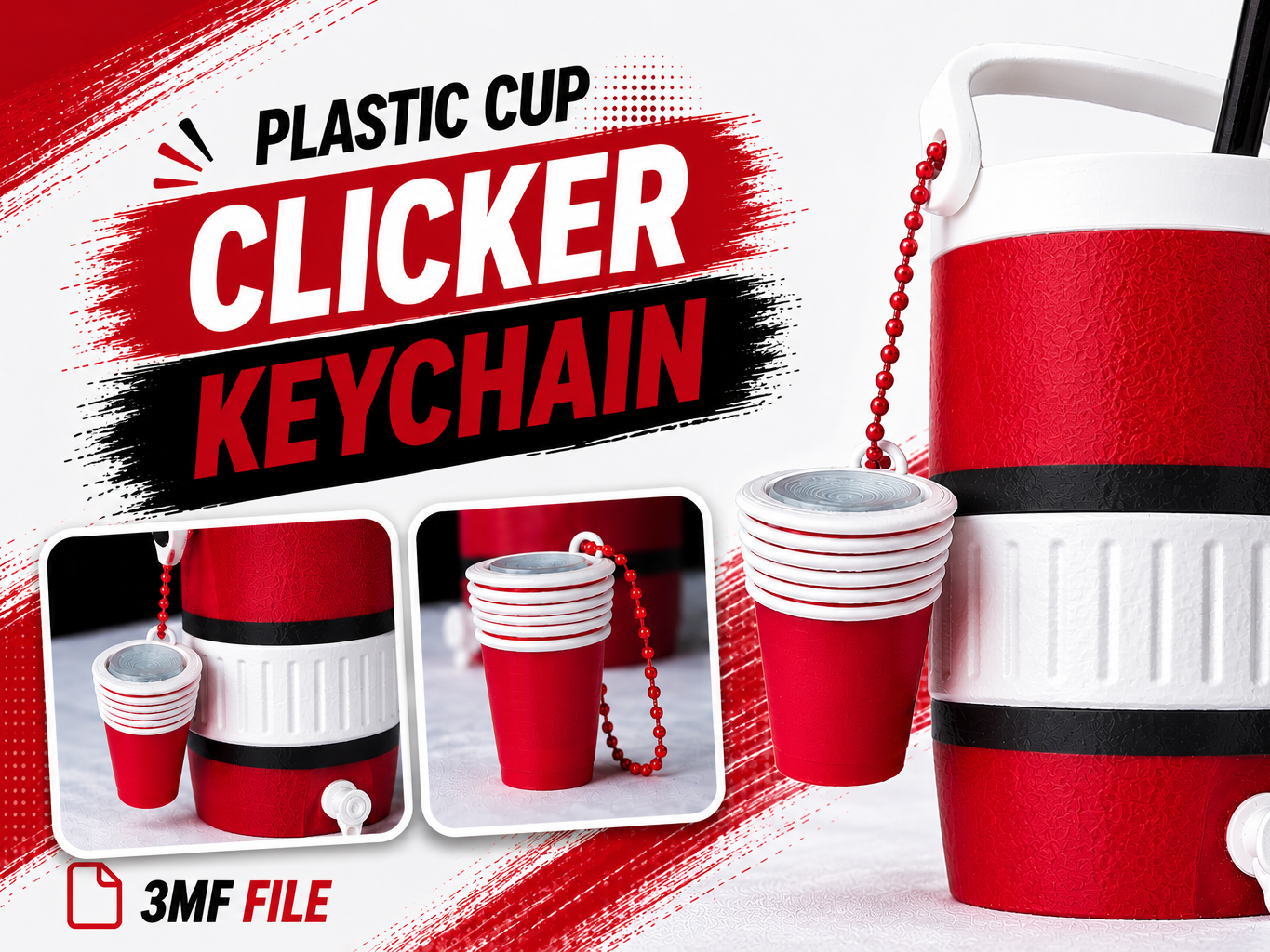 Plastic Solo Cup Clicker Keychain for Can Cooler