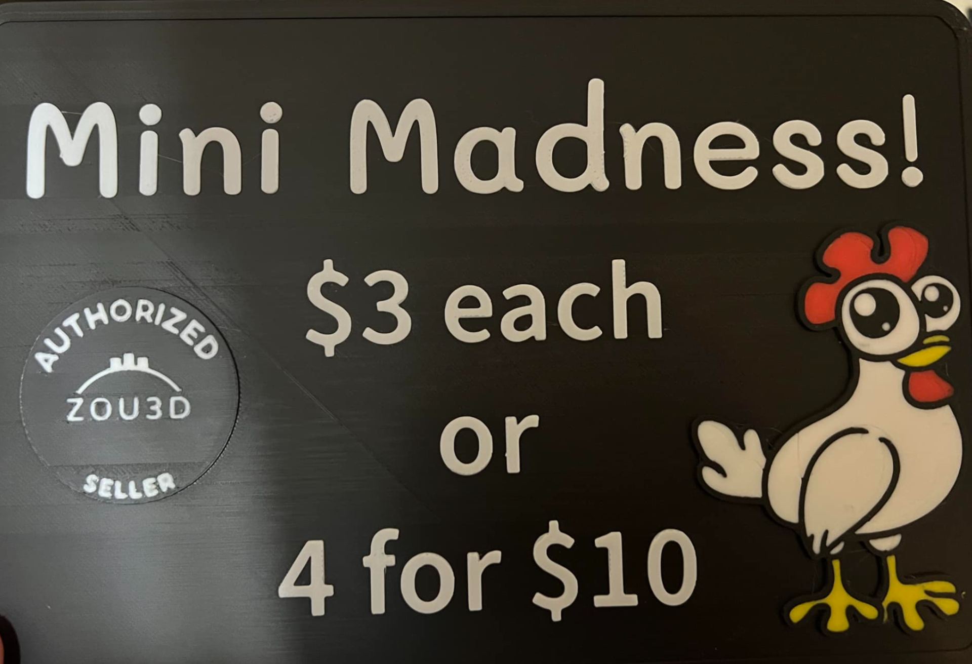Mini Madness Pricing Sign for Zou3D sellers