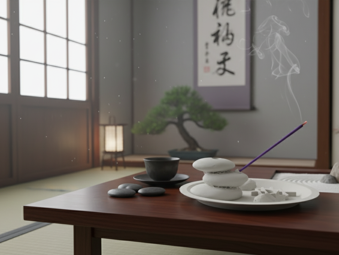 Incense holder with Japanese ideogram of happiness