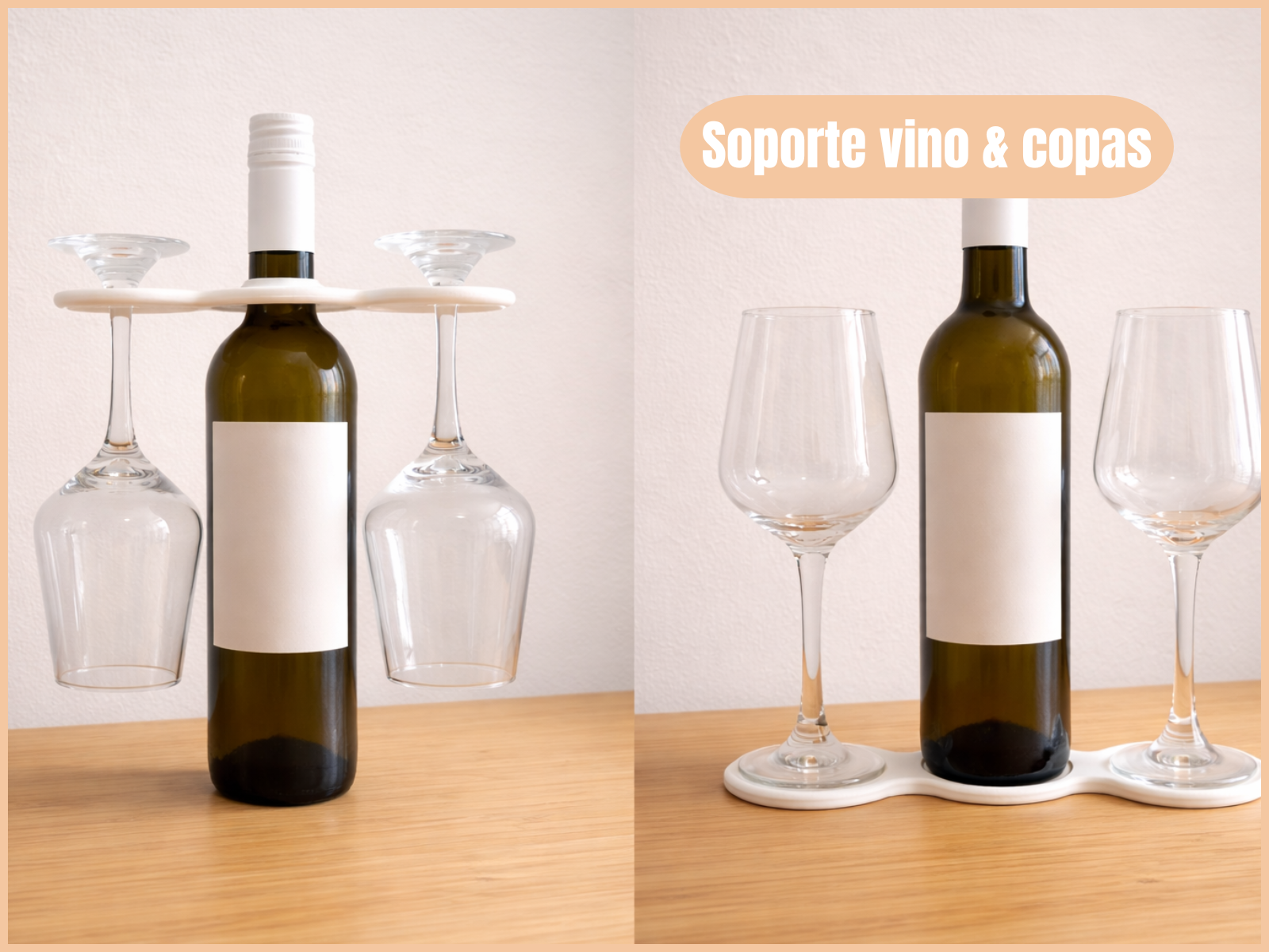 Soporte para Botella y Copas de Vino