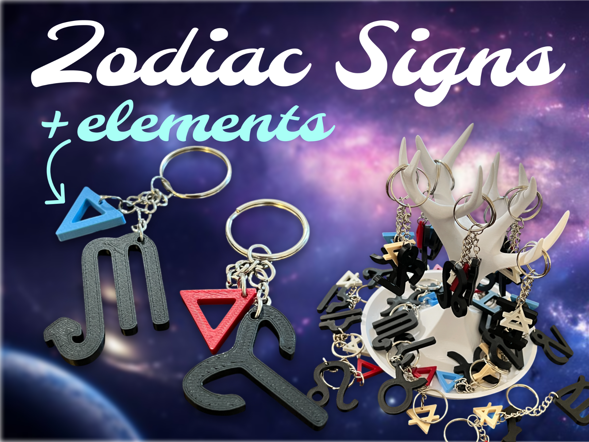 Dual Symbol Zodiac Element Keychains Collection