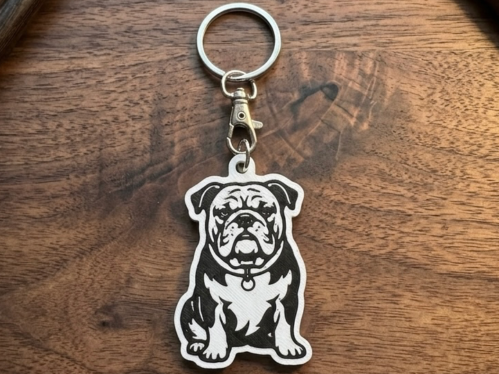 English Bulldog Keychain - Stylized Black & White
