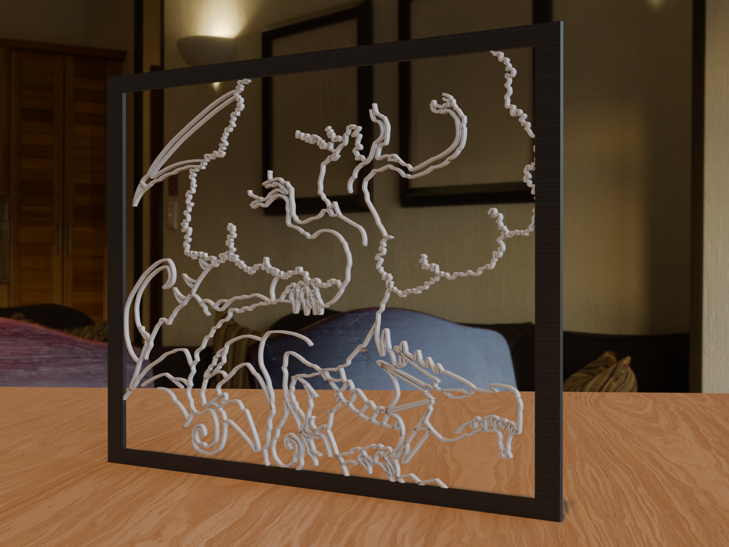 Dragon Line Art Frame Wall Decor