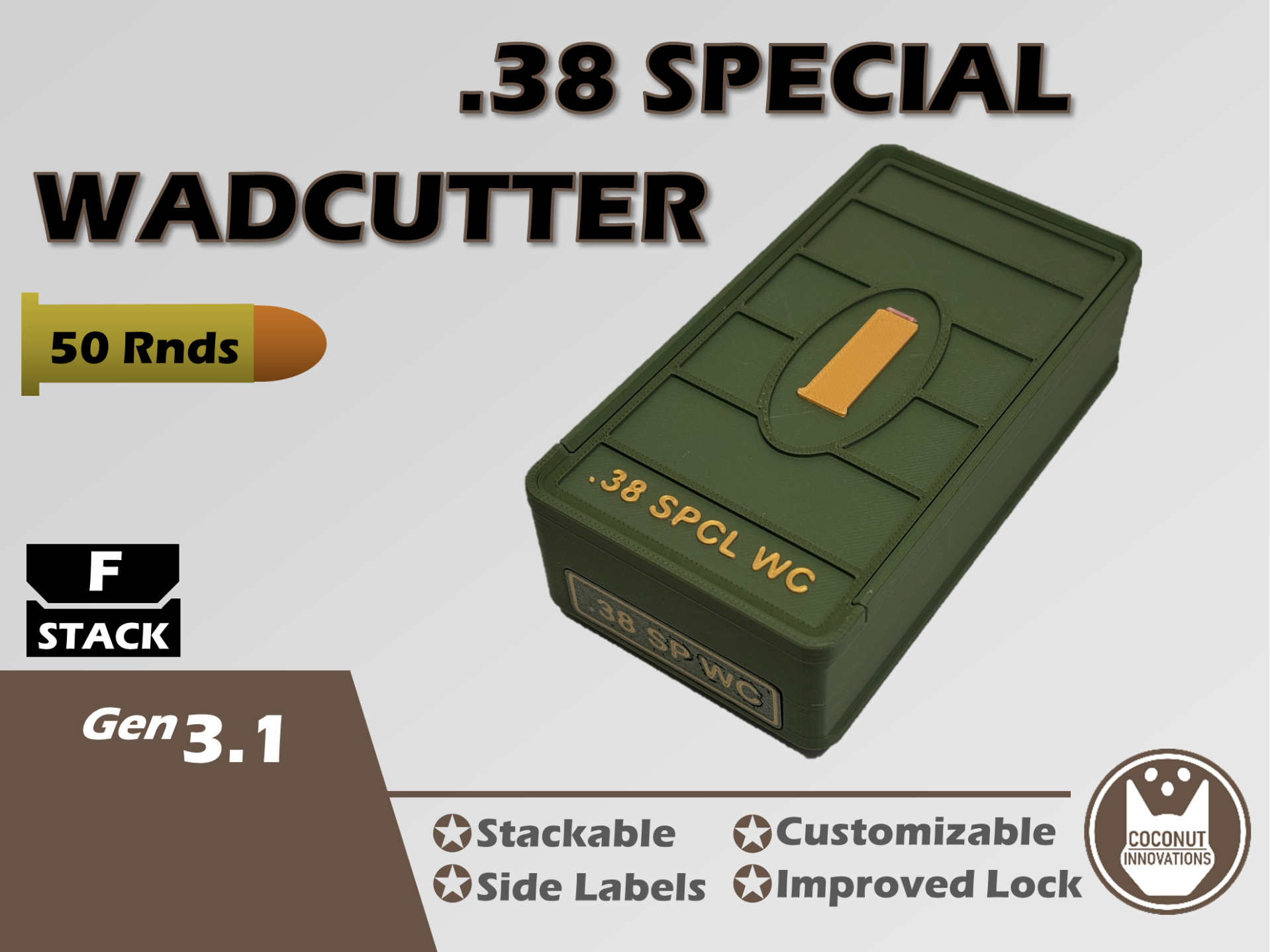 Ammo Storage Box - .38 SPECIAL WADCUTTER - 50 Rnds
