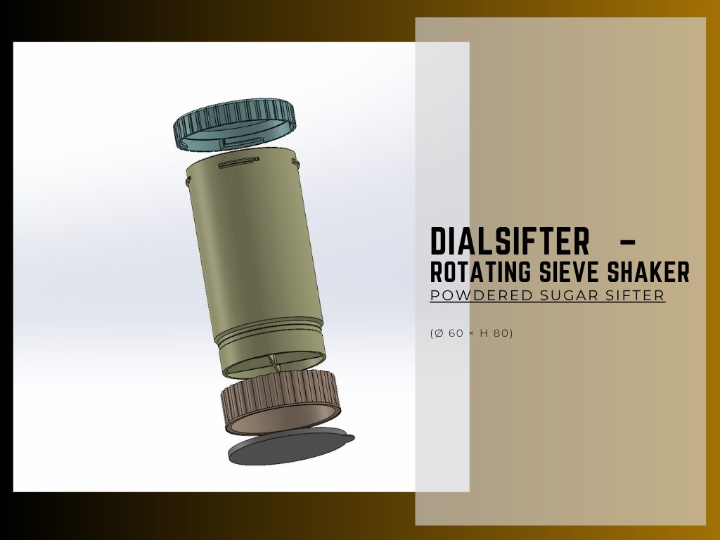 DialSifter — rotating sieve shaker (Ø 60 × H 80)