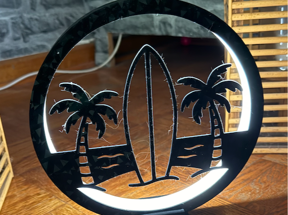 LED Ring Lampe inkl. Rahmen mit Surfbrett Motiv