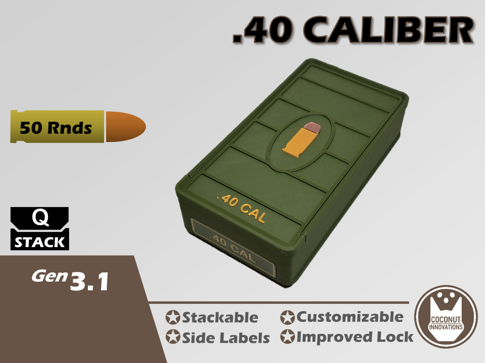 Ammo Storage Box - .40 CALIBER - 50 Rounds