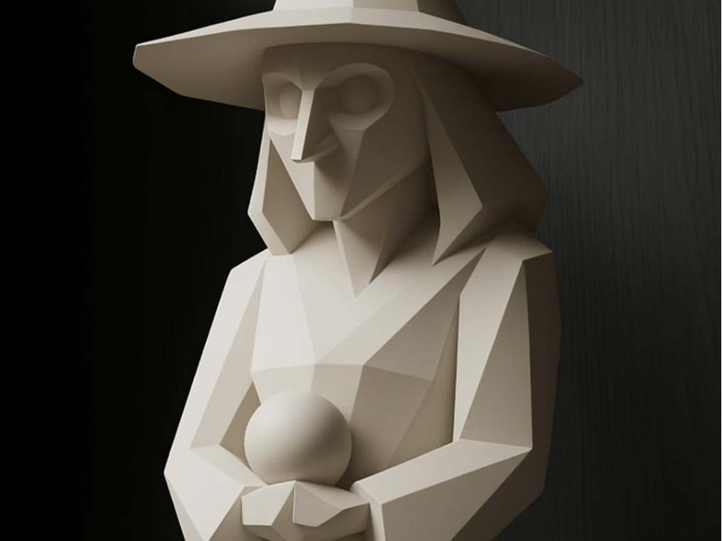 2-in-1 Modern Low-Poly Witch Lantern & Figure