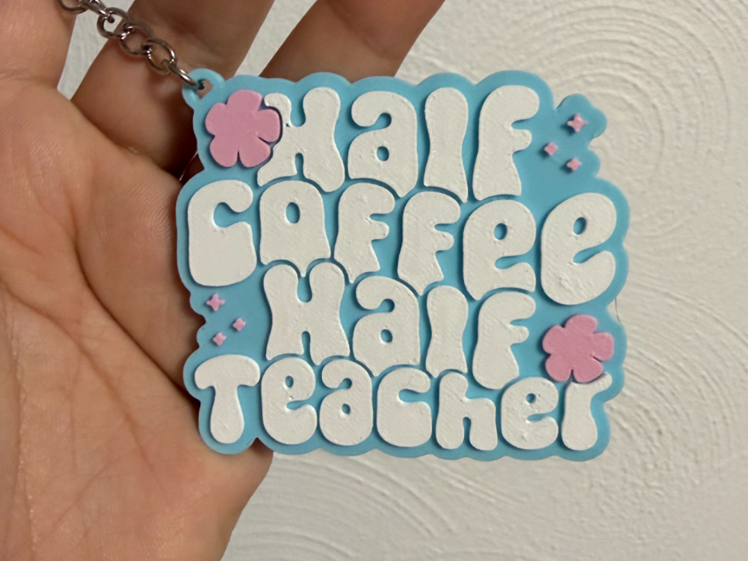 Half Coffee Half Teacher Keychain