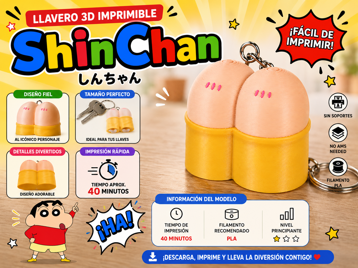 Shin Chan Butt Keychain