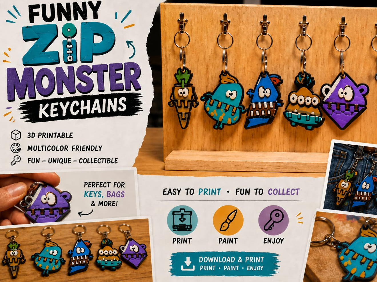 Funny Zip Monster | Schlüsselanhänger