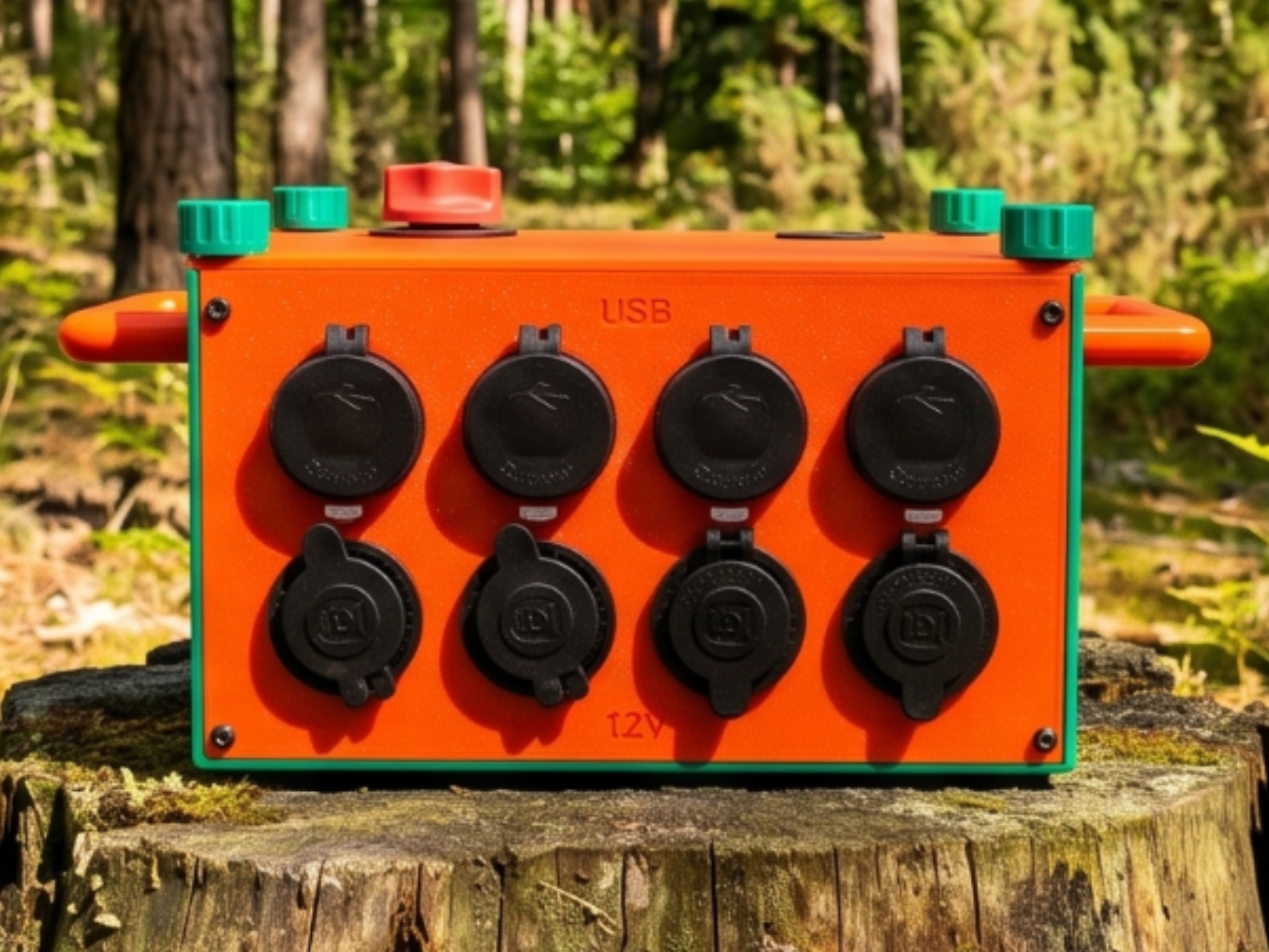 12V Solar Charging Station 4x USB + 4x12V Sockets