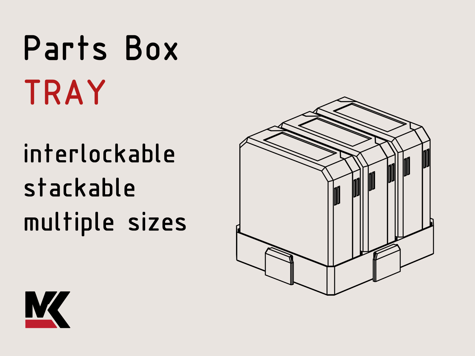 Parts Box Tray - stackable, interlockable