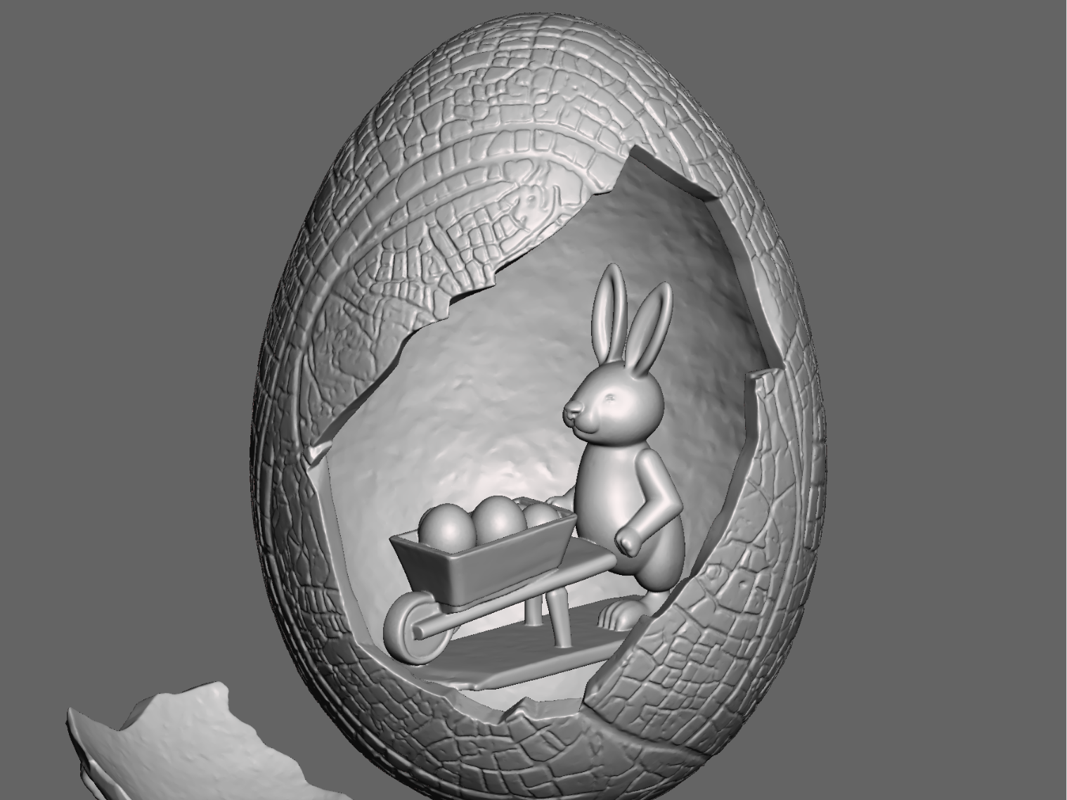 Easter egg with rabbit with wheelbarrow for Easter